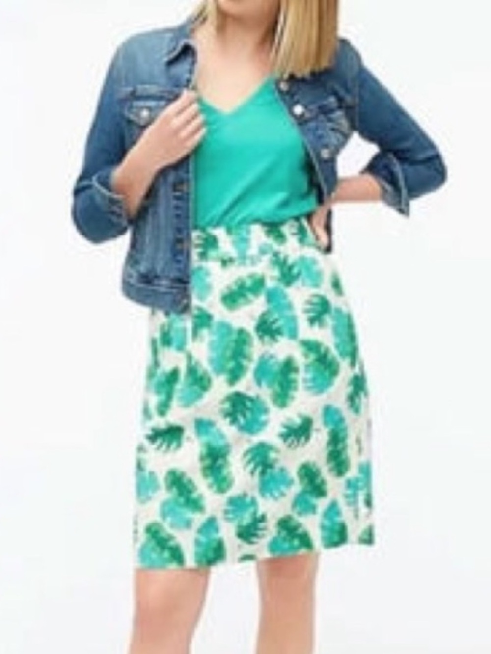 J. Crew Monstera Palm Leaf Print Linen Blend Pencil Skirt XXL